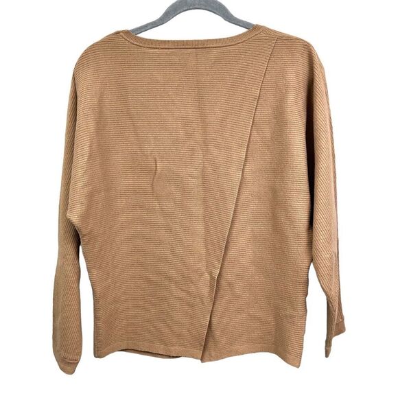 MNG Mango Sweater Round Ribbed Collar Overlap Back Long‎ Sleeve Tan Women Size M - Picture 4 of 5
